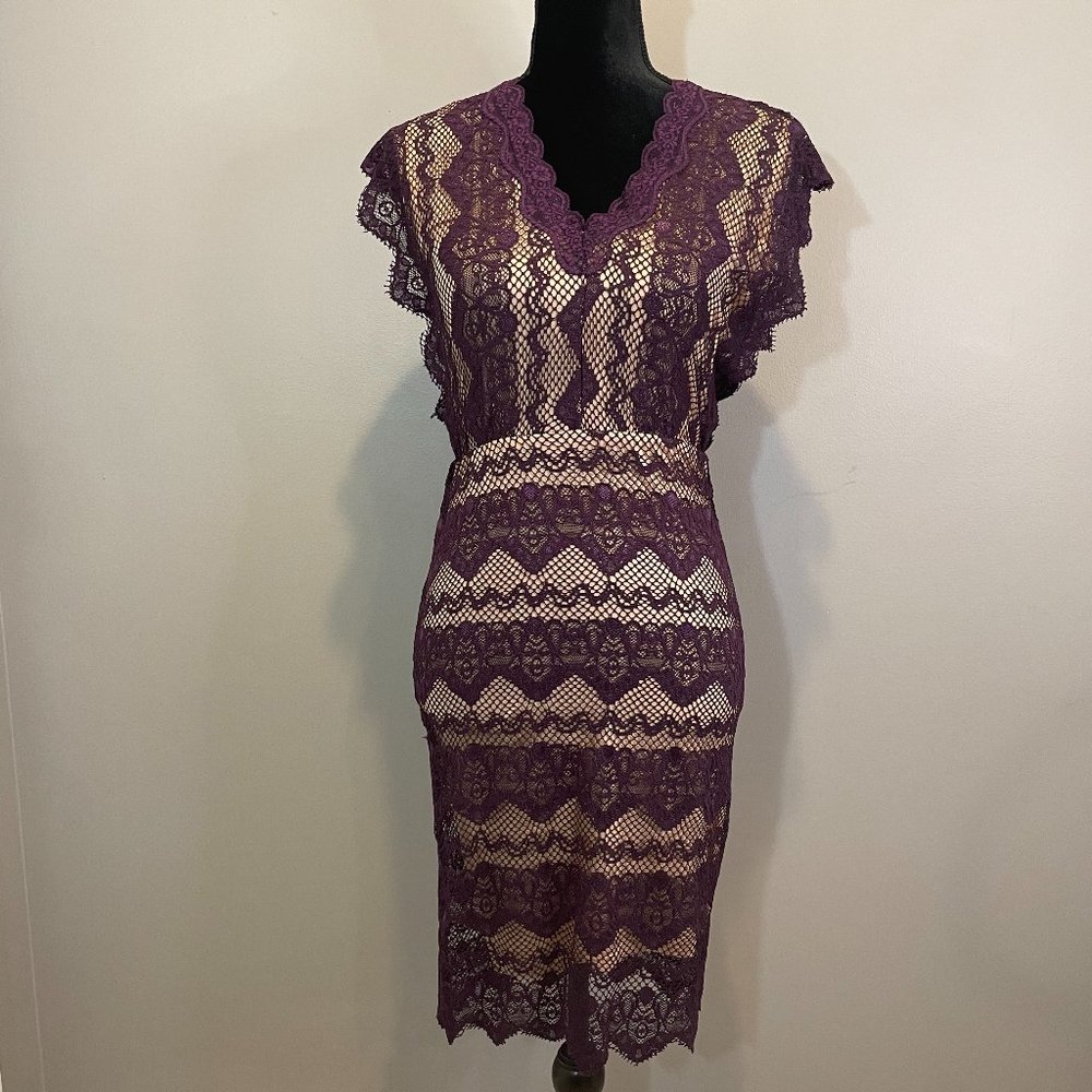 Stella Luce Womens Lined Sleeveless Knit Lace Midi Dress sz L NWOT